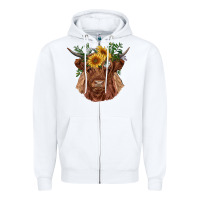 White highland cow with sunflowers Zipper Hoodie - RanaPortraitStore