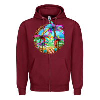 Burgundy summer colorful palms Zipper Hoodie - texasbilliewilder