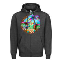 Charcoal Heather summer colorful palms Zipper Hoodie - texasbilliewilder