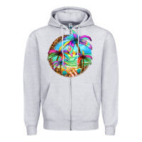 Heather Grey summer colorful palms Zipper Hoodie - texasbilliewilder