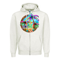 Oatmeal Heather summer colorful palms Zipper Hoodie - texasbilliewilder