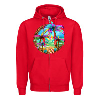 Red summer colorful palms Zipper Hoodie - texasbilliewilder