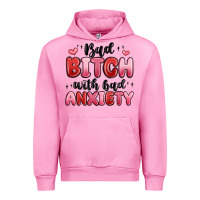 Fuchsia Pink bad bitch with bad anxiety Urban Hoodie - MaliasSmallBusiness