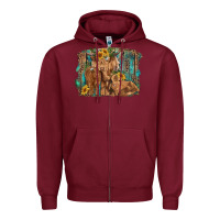 Burgundy highland cow family cattle and calf with sunflower and turquoise backg Zipper Hoodie - RanaPortraitStore