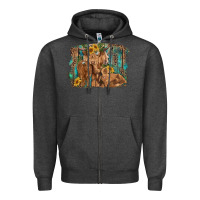 Charcoal Heather highland cow family cattle and calf with sunflower and turquoise backg Zipper Hoodie - RanaPortraitStore