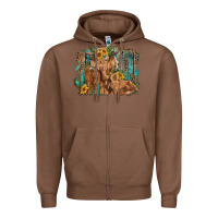 Chestnut highland cow family cattle and calf with sunflower and turquoise backg Zipper Hoodie - RanaPortraitStore