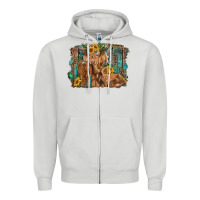 Dove Grey highland cow family cattle and calf with sunflower and turquoise backg Zipper Hoodie - RanaPortraitStore