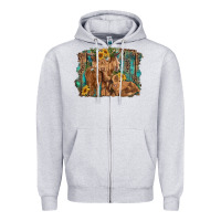 Heather Grey highland cow family cattle and calf with sunflower and turquoise backg Zipper Hoodie - RanaPortraitStore