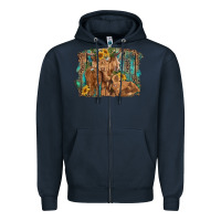 Navy highland cow family cattle and calf with sunflower and turquoise backg Zipper Hoodie - RanaPortraitStore