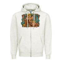 Oatmeal Heather highland cow family cattle and calf with sunflower and turquoise backg Zipper Hoodie - RanaPortraitStore
