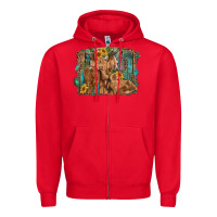 Red highland cow family cattle and calf with sunflower and turquoise backg Zipper Hoodie - RanaPortraitStore
