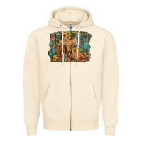 Sandshell highland cow family cattle and calf with sunflower and turquoise backg Zipper Hoodie - RanaPortraitStore
