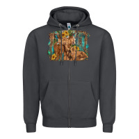 Smoke highland cow family cattle and calf with sunflower and turquoise backg Zipper Hoodie - RanaPortraitStore