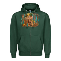 Sports Green highland cow family cattle and calf with sunflower and turquoise backg Zipper Hoodie - RanaPortraitStore
