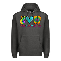 Charcoal Heather peace love flips flops Premium Hoodie - Jasminsmagicworld