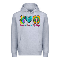 Heather Grey peace love flips flops Premium Hoodie - Jasminsmagicworld