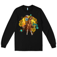 Black bucking horse with cowboy and sunflower Long Sleeve Tee - texasbilliewilder