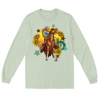 Matcha bucking horse with cowboy and sunflower Long Sleeve Tee - texasbilliewilder