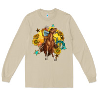 Mushroom bucking horse with cowboy and sunflower Long Sleeve Tee - texasbilliewilder