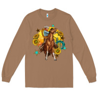Toasted Coconut bucking horse with cowboy and sunflower Long Sleeve Tee - texasbilliewilder