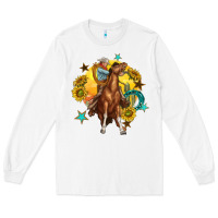 White bucking horse with cowboy and sunflower Long Sleeve Tee - texasbilliewilder