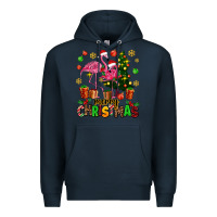 Navy flamingo merry christmas Premium Hoodie - AdoDesignShop