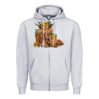 Heather Grey highland cow family Zipper Hoodie - RanaPortraitStore