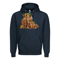 Navy highland cow family Zipper Hoodie - RanaPortraitStore