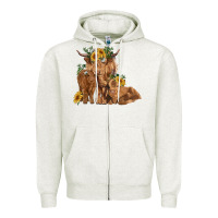 Oatmeal Heather highland cow family Zipper Hoodie - RanaPortraitStore