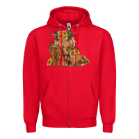 Red highland cow family Zipper Hoodie - RanaPortraitStore