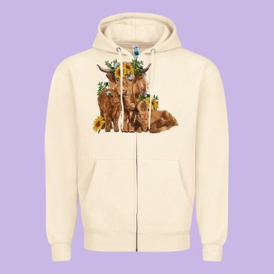 Highland Cow Family Zipper Hoodie Designed By Ranaportraitstore
