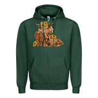 Sports Green highland cow family Zipper Hoodie - RanaPortraitStore