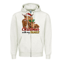 Oatmeal Heather christmas with my family highland cow cattle and calves Zipper Hoodie - RanaPortraitStore