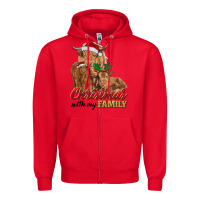 Red christmas with my family highland cow cattle and calves Zipper Hoodie - RanaPortraitStore