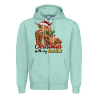 Seafoam christmas with my family highland cow cattle and calves Zipper Hoodie - RanaPortraitStore
