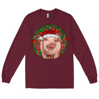Burgundy Pig Christmas Long Sleeve Tee - RanaPortraitStore