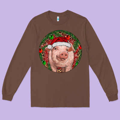 Long Sleeve Tee Pig Christmas