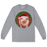 Heather Grey Pig Christmas Long Sleeve Tee - RanaPortraitStore