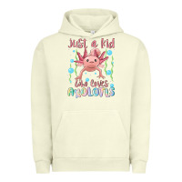 Pigment Pistachio just a kid who loves axolotls Urban Hoodie - MaliasSmallBusiness