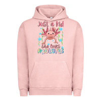 Pigment Salmon just a kid who loves axolotls Urban Hoodie - MaliasSmallBusiness