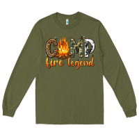 Army Green camp fire legend with fire Long Sleeve Tee - texasbilliewilder