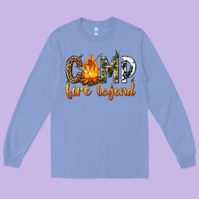Long Sleeve Tee camp fire legend with fire