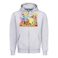 Heather Grey summer drinks coffee cups Zipper Hoodie - texasbilliewilder