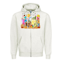 Oatmeal Heather summer drinks coffee cups Zipper Hoodie - texasbilliewilder