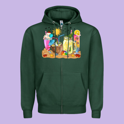 Summer Drinks Coffee Cups Zipper Hoodie Designed By Texasbilliewilder