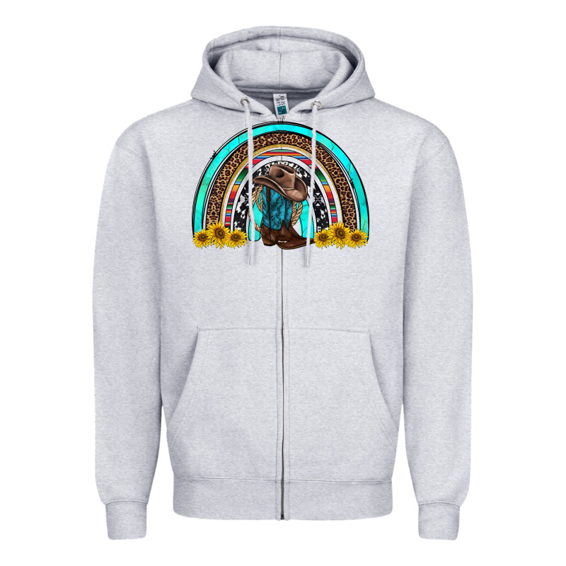 Western Cowboy Boots Sunflowers Rainbow Zipper Hoodie by RanaPortraitStore | Teevron