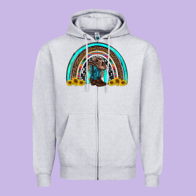 Western Cowboy Boots Sunflowers Rainbow Zipper Hoodie Designed By Ranaportraitstore
