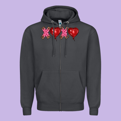 Valentine's Day Xoxo Heart Balloon Zipper Hoodie Designed By Ranaportraitstore
