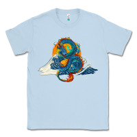 Dusty Blue blue dragon ocean waves and sun Classic Tee - RanaPortraitStore