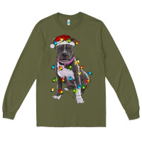 Army Green Pitbull With Christmas Lights Long Sleeve Tee - RanaPortraitStore